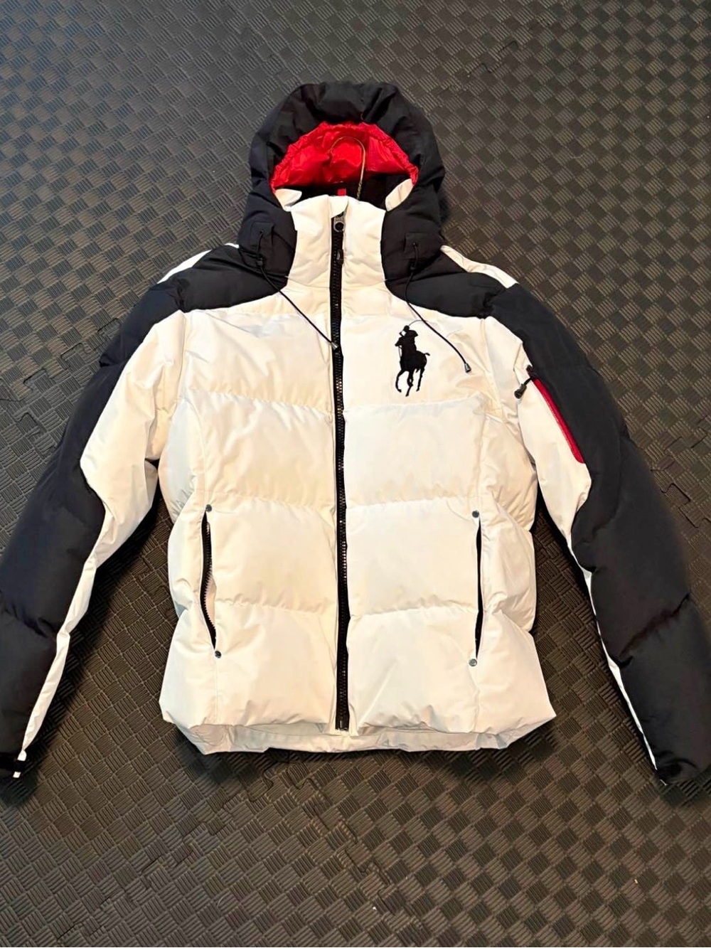 Ralph Lauren White, Black & Red Hooded Puffer Jacket